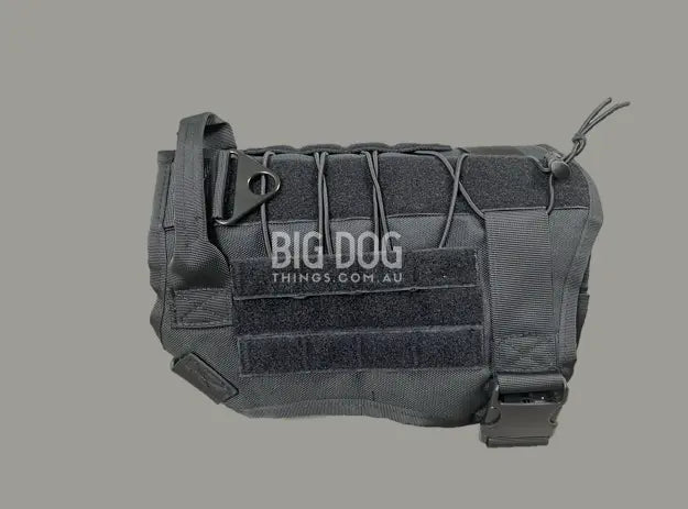 Tactical dog backpack with detachable velcro packs on large breed dog