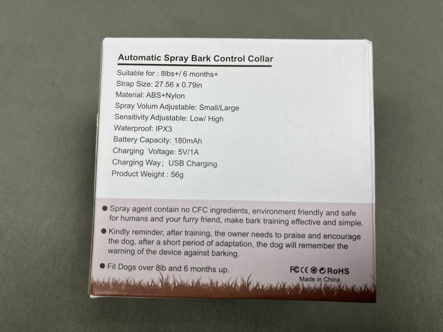 Bark Collar - Citronella Spray  - back of the box