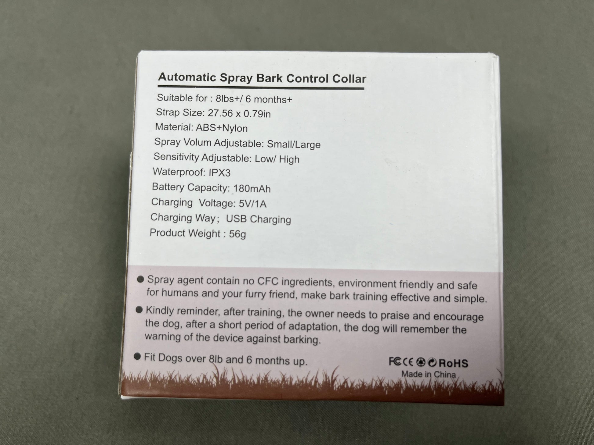 Bark Collar - Citronella Spray  - back of the box